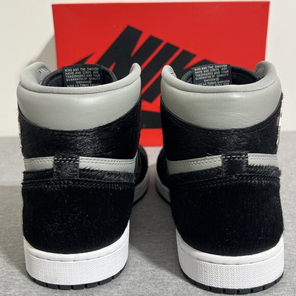 Nike Air Jordan 1 Retro High OG Shoes Black Grey Bovine Fur Mens 10.5 Womens 12 - Picture 10 of 16